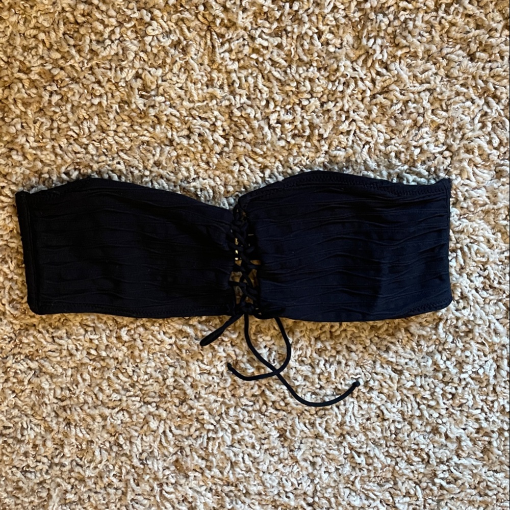 Black Lace-Up Bandeau Bikini Top - Women's Swim